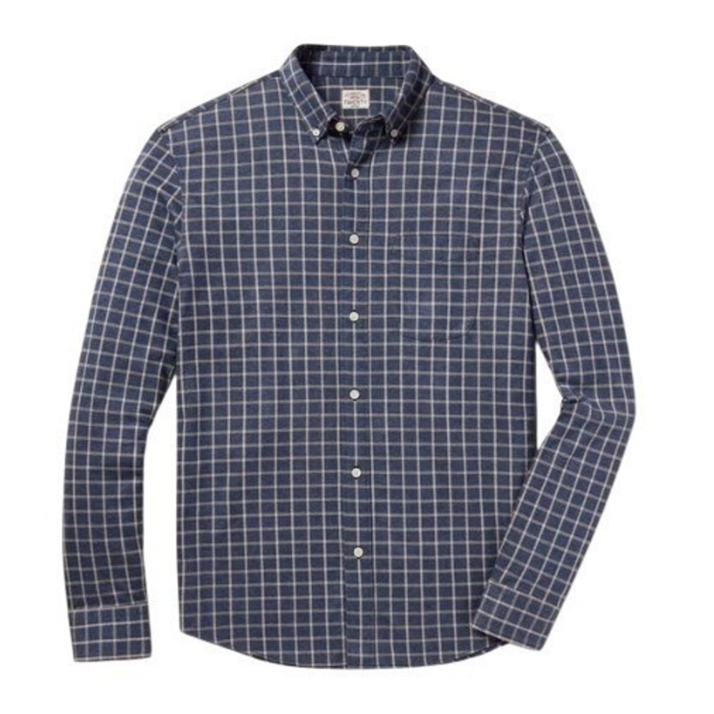 Faherty Mens 3XL Coastline Knit Shirt Twilight Check Blue Cream Button Down NWT
